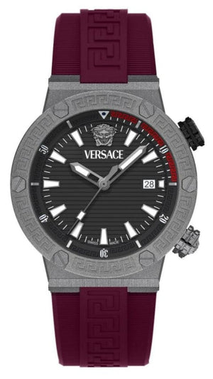 Buy Shop Versace Greca Logo Diver Quartz Black Dial Purple Rubber Strap Watch for Men - VE8G00224 USA Online