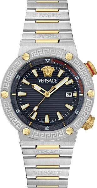 Buy Shop Versace Greca Logo Diver Quartz Black Dial Two Tone Steel Strap Watch for Men - VE8G00424 USA Online
