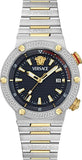 Buy Shop Versace Greca Logo Diver Quartz Black Dial Two Tone Steel Strap Watch for Men - VE8G00424 USA Online
