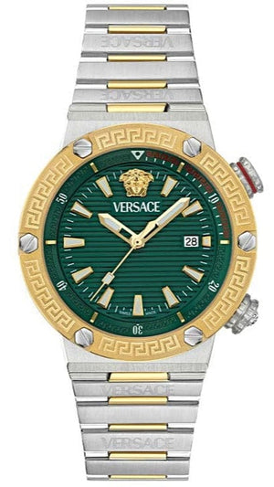 Buy Shop Versace Greca Logo Diver Quartz Green Dial Two Tone Steel Strap Watch for Men - VE8G00524 USA Online