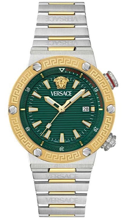 Buy Shop Versace Greca Logo Diver Quartz Green Dial Two Tone Steel Strap Watch for Men - VE8G00524 USA Online