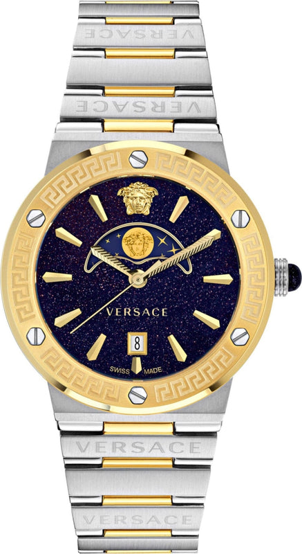 Buy Shop Versace Greca Logo Moonphase Black Dial Two Tone Steel Strap Watch for Men - VE7G00223 USA Online