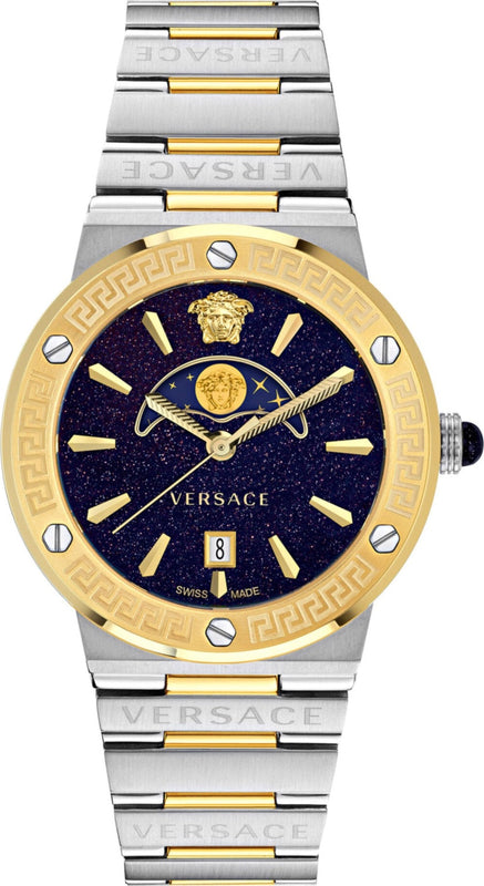 Buy Shop Versace Greca Logo Moonphase Black Dial Two Tone Steel Strap Watch for Men - VE7G00223 USA Online