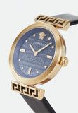 Buy Shop Versace Greca Meander Black Dial Black Leather Strap Watch for Women - VELW00420 USA Online