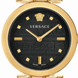 Buy Shop Versace Greca Meander Black Dial Black Leather Strap Watch for Women - VELW00420 USA Online