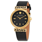 Buy Shop Versace Greca Meander Black Dial Black Leather Strap Watch for Women - VELW00420 USA Online