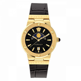Buy Shop Versace Greca Moonphase Analog Black Dial Black Leather Strap Watch For Men - VE7G00123 USA Online