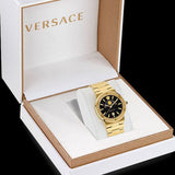 Buy Shop Versace Greca Moonphase Quartz Black Dial Gold Steel Strap Watch for Men - VE7G00323 USA Online
