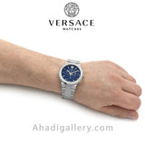 Buy Shop Versace Greca Quartz Blue Dial Silver Steel Strap Watch For Men - VEZ900221 USA Online
