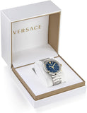 Buy Shop Versace Greca Quartz Blue Dial Silver Steel Strap Watch For Men - VEZ900221 USA Online