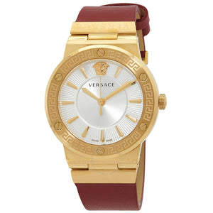 Buy Shop Versace Greca Silver Dial Red Leather Strap Watch for Women - VEVH00420 USA Online