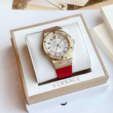 Buy Shop Versace Greca Silver Dial Red Leather Strap Watch for Women - VEVH00420 USA Online