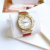 Buy Shop Versace Greca Silver Dial Red Leather Strap Watch for Women - VEVH00420 USA Online