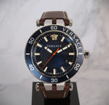 Buy Shop Versace Greca Sport Analog Blue Dial Brown Leather Strap Watch For Men - VEZ300121 USA Online