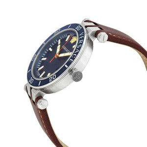 Buy Shop Versace Greca Sport Analog Blue Dial Brown Leather Strap Watch For Men - VEZ300121 USA Online