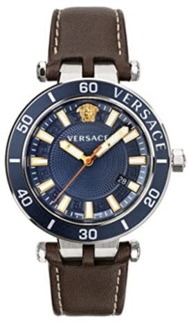 Buy Shop Versace Greca Sport Analog Blue Dial Brown Leather Strap Watch For Men - VEZ300121 USA Online