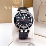 Buy Shop Versace Greca Sport Quartz Black Dial Black Leather Strap Watch For Men - VEZ300221 USA Online