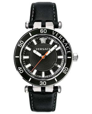 Buy Shop Versace Greca Sport Quartz Black Dial Black Leather Strap Watch For Men - VEZ300221 USA Online