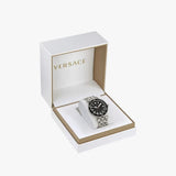 Buy Shop Versace Greca Sport Quartz Black Dial Silver Steel Strap Watch For Men - VEZ300321 USA Online