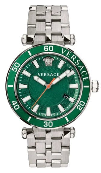 Buy Shop Versace Greca Sport Quartz Green Dial Silver Steel Strap Watch For Men - VEZ300421 USA Online