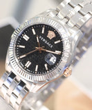 Buy Shop Versace Greca Time Quartz Black Dial Silver Steel Strap Watch For Men - VE3K00322 USA Online