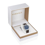 Buy Shop Versace Greca Time Quartz Blue Dial Brown Leather Strap Watch For Men - VE3K00122 USA Online