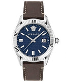Buy Shop Versace Greca Time Quartz Blue Dial Brown Leather Strap Watch For Men - VE3K00122 USA Online