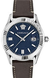Buy Shop Versace Greca Time Quartz Blue Dial Brown Leather Strap Watch For Men - VE3K00122 USA Online