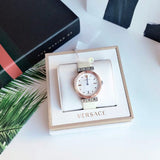 Buy Shop Versace Greca White Dial White Leather Strap Watch for Women - VELW00120 USA Online
