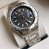 Buy Shop Versace Hellenyium GMT Black Dial Silver Steel Strap Watch for Men - V11020015 USA Online