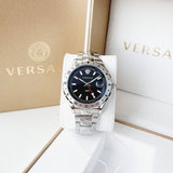 Buy Shop Versace Hellenyium GMT Black Dial Silver Steel Strap Watch for Men - V11020015 USA Online