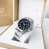 Buy Shop Versace Hellenyium GMT Black Dial Silver Steel Strap Watch for Men - V11020015 USA Online