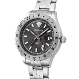Buy Shop Versace Hellenyium GMT Black Dial Silver Steel Strap Watch for Men - V11020015 USA Online