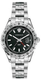 Buy Shop Versace Hellenyium GMT Black Dial Silver Steel Strap Watch for Men - V11020015 USA Online