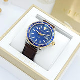 Buy Shop Versace Hellenyium GMT Blue Dial Brown Leather Strap Watch for Men - V11080017 USA Online