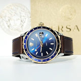 Buy Shop Versace Hellenyium GMT Blue Dial Brown Leather Strap Watch for Men - V11080017 USA Online