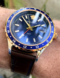 Buy Shop Versace Hellenyium GMT Blue Dial Brown Leather Strap Watch for Men - V11080017 USA Online