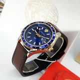 Buy Shop Versace Hellenyium GMT Blue Dial Brown Leather Strap Watch for Men - V11080017 USA Online