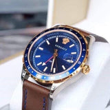 Buy Shop Versace Hellenyium GMT Blue Dial Brown Leather Strap Watch for Men - V11080017 USA Online