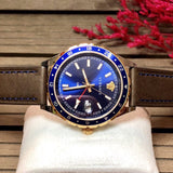 Buy Shop Versace Hellenyium GMT Blue Dial Brown Leather Strap Watch for Men - V11080017 USA Online