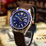 Buy Shop Versace Hellenyium GMT Blue Dial Brown Leather Strap Watch for Men - V11080017 USA Online