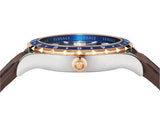 Buy Shop Versace Hellenyium GMT Blue Dial Brown Leather Strap Watch for Men - V11080017 USA Online