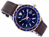 Buy Shop Versace Hellenyium GMT Blue Dial Brown Leather Strap Watch for Men - V11080017 USA Online