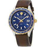 Buy Shop Versace Hellenyium GMT Blue Dial Brown Leather Strap Watch for Men - V11080017 USA Online