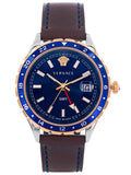 Buy Shop Versace Hellenyium GMT Blue Dial Brown Leather Strap Watch for Men - V11080017 USA Online
