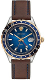 Buy Shop Versace Hellenyium GMT Blue Dial Brown Leather Strap Watch for Men - V11080017 USA Online
