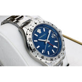 Buy Shop Versace Hellenyium GMT Blue Dial Silver Steel Strap Watch for Men - V11010015 USA Online
