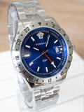 Buy Shop Versace Hellenyium GMT Blue Dial Silver Steel Strap Watch for Men - V11010015 USA Online