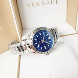 Buy Shop Versace Hellenyium GMT Blue Dial Silver Steel Strap Watch for Men - V11010015 USA Online