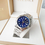Buy Shop Versace Hellenyium GMT Blue Dial Silver Steel Strap Watch for Men - V11010015 USA Online